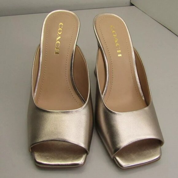 NEW COACH Womens Laurence Metallic Sandal Heeled Open Toe Champagne Size 8.5 - Picture 1 of 9